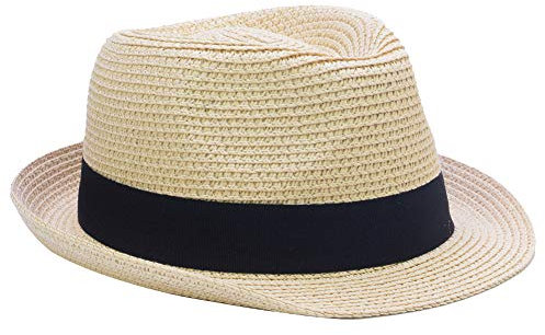 Yosang Sommer Faltbare Panama Fedora Strohhut für Kinder Kurze Krempe Beach Sonnenhut