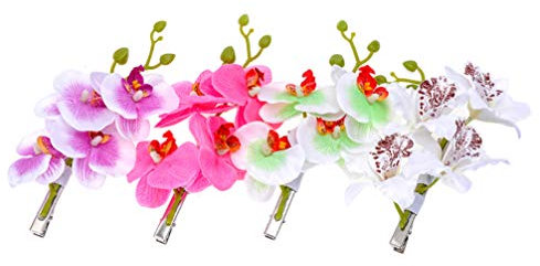 Beaupretty 4pcs Butterfly Orchid Hair Clips Artificial Phalaenopsis Alligator Hair Pins Hawaii Flowers Headwear for Beach Party Vacation