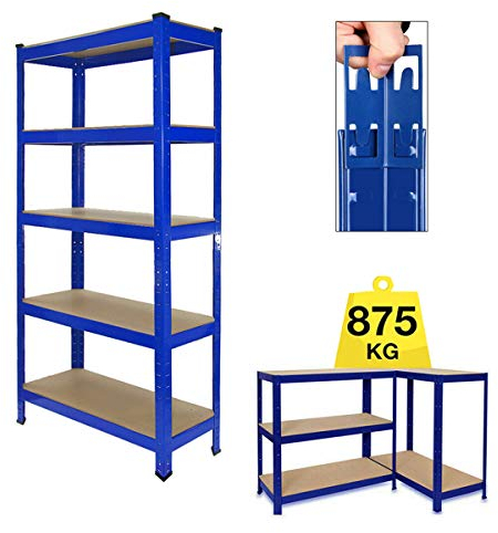 Metall Regalsystem - 170x75x30cm Steckregal Garageregal mit 5 Regalböden (MDF Böden), Max. 875kg belastbar Schwerlastregal Lagerregal Kellerregal Gartenregal - Blau