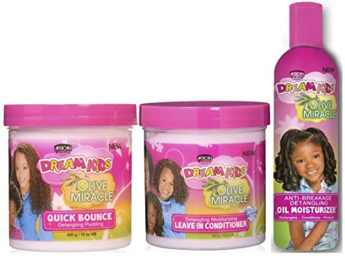 African Pride Dream Kids Olivenwunder Quick Bounce Detangling Pudding, Leave-In Conditioner und Anti-Breakage Oil Moisturizer