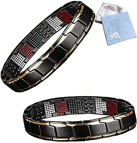 2 Stück Energie-Balance-Armband, elegante Magnettherapie, Fit-Plus-Armband, Edelstahl, Balance-Energie-Armbänder (schwarz-gold)