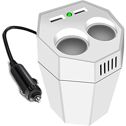 Onduleur de Voiture 100W DC 12V Dual USB, 2 Trous de séparateur d'allume-Cigare, Purification d'air Lon négative et Fonction Anti-Moustique (Blanc)