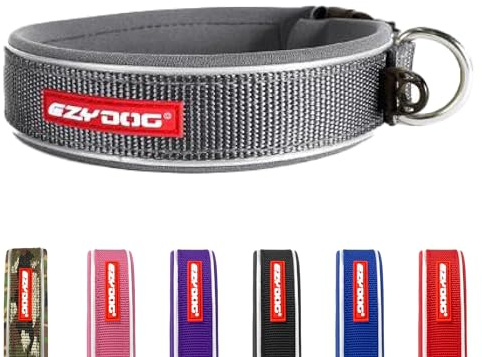 EzyDog Classic Neo Dog Collar - Reflective X-Large Dog Collar with Quick Release Buckle, For Small, Medium & Large Dogs - Supreme Comfort with Soft & Strong Nylon Webbing - Grey