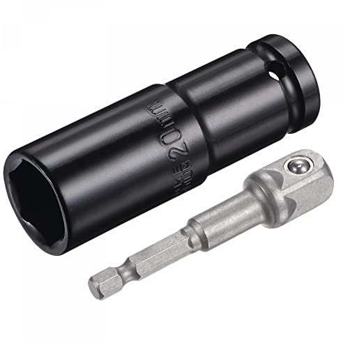 sourcing map 1/2 Drive Socket Accessory Set, 20mm Deep 6-Point Impact Socket 3 Length and 1/4 Hex Shank Adapter