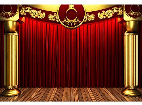 Aoihrraan 2,2x1,5m Theater Bühne Hintergrund Rot Vorhänge Bühne Rustikal Holz Boden Gold Säule Fotografie Hintergrund Talent Leistung Show Auszeichnung Zeremonie Festival Feier Banner Foto Requisite