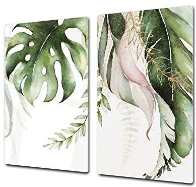 Cubre vitrocerámica y tabla de cortar de cristal templado – Superficie de vidrio templado resistente – UNA PIEZA (60 x 52 cm) o DOS PIEZAS (30 x 52 cm); D34 Serie naturaleza