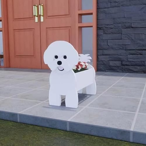 Tauzveok Pflanze Holz blumenkübel,Hund blumentopf, pflanzgefäße für draussen deko, für gartendeko, Kakteen, Büro, Perfekte Geschenkidee blumentöpfe,Bichon Frise