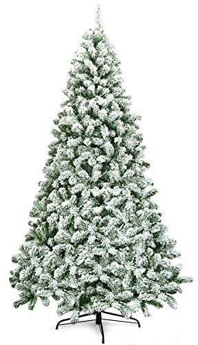 LIFEZEAL Árbol de Navidad artificial con ramas densas de PVC, árbol de Navidad con nieve para casa, oficina, tienda (225 cm)