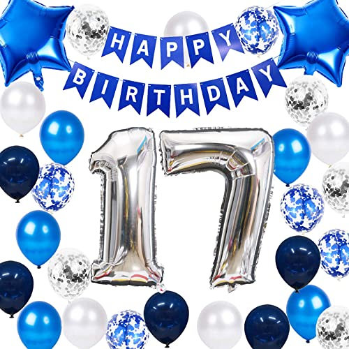17. Geburtstag Party Dekoration für Jungen Happy Birthday Banner Marineblau Nummer 17. Geburtstag Latex Konfetti Ballon für Jungen Ihn Sohn 17 Jahre alt Geburtstag Dekoration(17.)