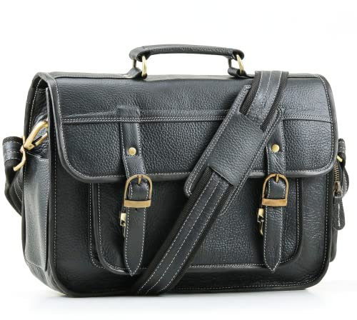 Handmade World Full Grain Soft Pebble Leather Messenger Satchel Briefcase DSLR Mirrorless SLR Camera Bag Case 13 inch Removable Camera Padding