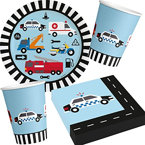 37-tlg. Party-Set * ON THE ROAD * mit Teller + Becher + Servietten + Deko | Fahrzeuge Autos Cars | Kindergeburtstag Kinder Geburtstag Party