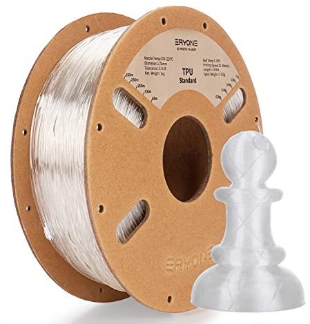 ERYONE TPU Filament 1.75mm, 3D Drucker Filament,Flexible TPU Filament, TPU 95A, Maßgenauigkeit +/- 0,03 mm, 1kg 1 Spule, Transparent