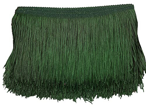 15cm x 10m Fransenborte Fransenbordüre Fransenband Dekoband Tanzfransen Schnittfranse Seide Quaste Fransen-Borten Bänder zum Nähen,DIY Basteln,Kleidung Dessous Kostüme Vorhänge Dekoration,Armeegrün