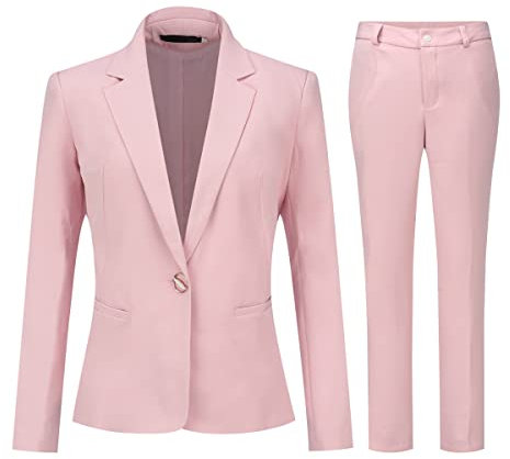 YUNCLOS Damen 2-teiliges Büro-Arbeitsanzug-Set, Ein-Knopf-Blazer und Hose, Helles Pink, XX-Large