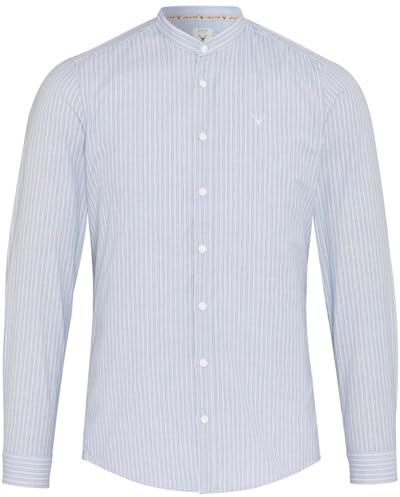 Pure Slim Fit Trachtenhemd Langarm Stehkragen Streifen blau