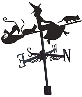 Ronyme Veleta de Hierro Forjado Negro, Escena al Aire Libre, Escena de Granja, Estilo clásico, dirección del Viento para Garaje, Granero, Granja, Patio, Bruja y Gato