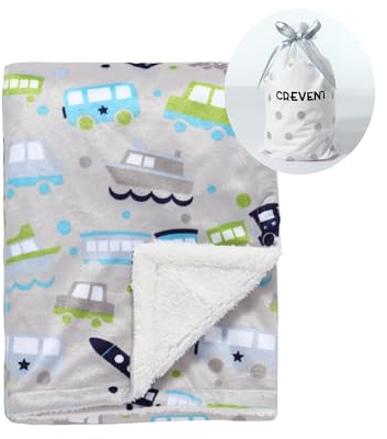 CREVENT Nerz Babydecke für Mädchen Jungen, weiche Plüsch Empfängerdecke für Neugeborene 75x100cm (Fahrzeug)
