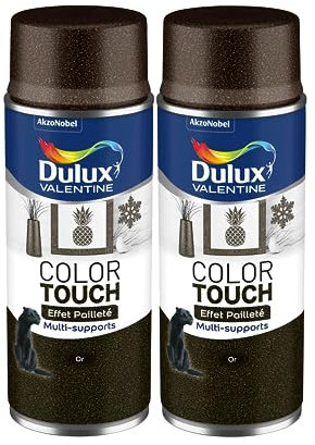 Dulux Valentine Peinture Intérieure et Extérieure Aérosol Color Touch - Effet Pailleté Or 400 ml - Lot de 2
