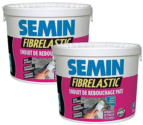Enduit de Rebouchage Élastique Fibrelastic à Base de Fibre de Verre pour Fissures Vivantes, Intérieur/Extérieur, seau de 5 kg, Lot de 2
