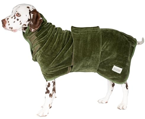 Pash Dog Hundebademantel aus 100% Bio-Baumwolle für Kleine Mittelgroße Große Hunde, Verstellbar mit Klettverschluss, Saugfähig und Schnelltrocknend, 600 Gr/m2 Double Layer Frottee (S, Grün)
