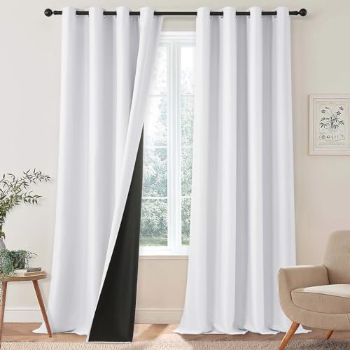 MRTREES Thermovorhänge Gegen Kälte 100% Vorhangverdunkelung Dicke Vorhänge Kälteschutz Ösenschal 2er Set, 245 cm Lang, 140 cm Breit, Vorhang Lichtundurchlässig Weisse Gardinen Kinderzimmer Mädchen