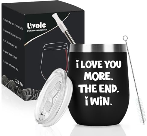 Livole Funny Valentines Gifts for Him, Men, Boyfriend, Mens Valentines Gifts, Anniversary Presents for Him, I Love You More The End I Win, 12oz Vacuum Thermal Mug, 350ml Stainless Steel Wine Tumbler