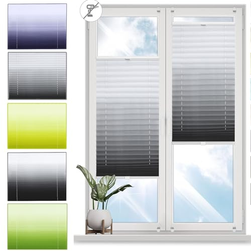 Plissee ohne Bohren Plissees Klemmfix 45 x 100 cm Sichtschutz und Sonnenschutz Blickdicht Plisseeroll Rollo für Fenster mit Klemmträger für Fenster und Tür, Grau