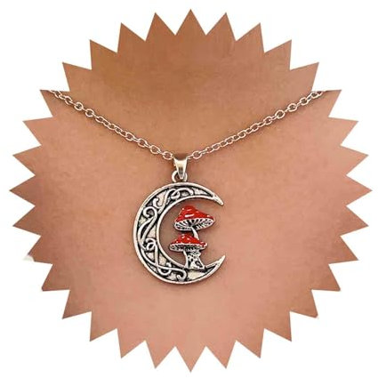 Inilbran Collana Girocollo Boho Mezzaluna Argento Collana Fungo Mezzaluna Girocollo Fungo Vintage Collana Ciondolo Gotico Celtico Collana Mezzaluna Gioielli Per Donne E Ragazze