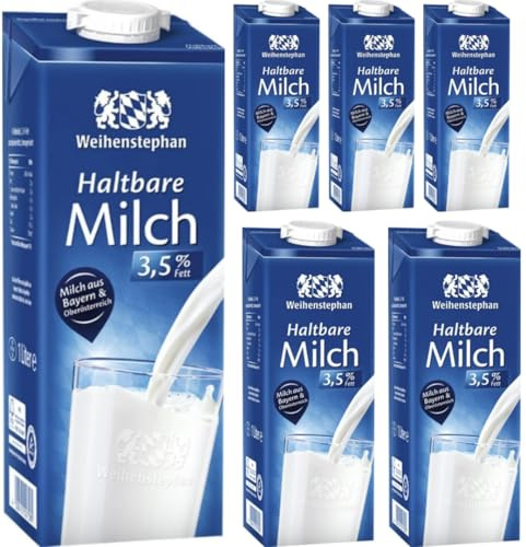Pufai Weihenstephan Haltbare Milch 3,5% Fett, Milch 1000 ml x 6 STÜCK mit Pufai kostenlosem Überraschungsgeschenk
