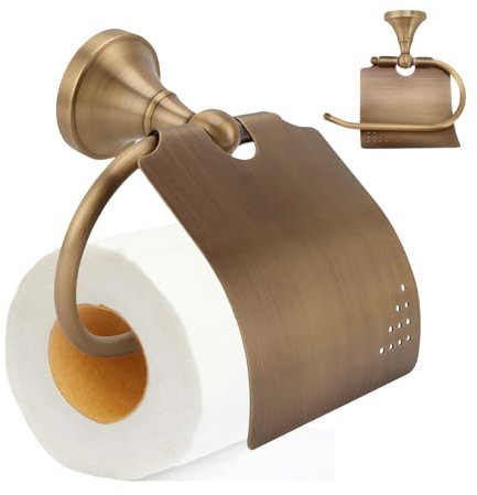 Delaman Toilet Roll Paper Holder Vintage Brass Toilet Paper Holder with Cover Wall Mounted Bathroom Tissue Roll Rail for Home Hotel Washroom