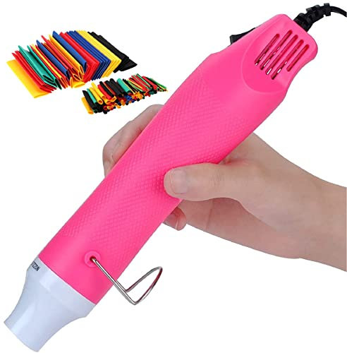 TOPIND Mini Heat Gun, 300W Portable Epoxy Resin Hot Air Gun with 40 Inchs Power Cord for DIY and Crafts (Pink + Heat Shrink Tube)