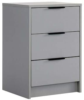 Home Source Bedside Cabinet Nightstand, 3 Drawers, Grey