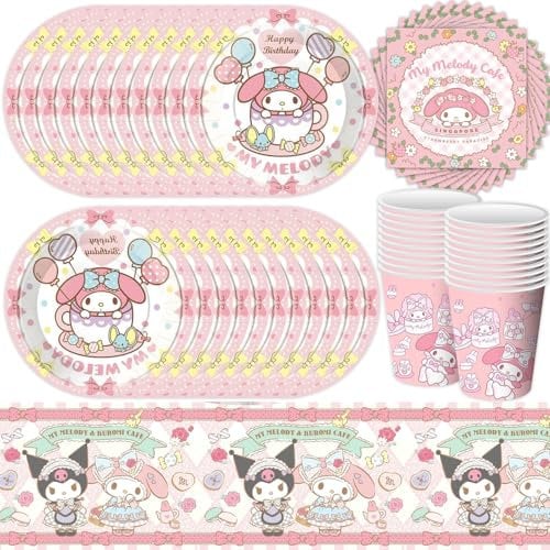 Kumi 61 Pc Pink Princess Birthday Party Set - Tableware for 20 Guests, Includes Plates, Cups, Napkins and Tablecloth