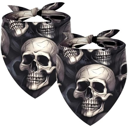Hundehalstücher mit Totenkopf-Motiv, waschbar, Dreieckstuch für kleine, mittelgroße und große Hunde, Katzen, Haustiere, 2 Stück