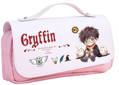 HOOKTA Harry Federmäppchen mit Reißverschluss Glattes Federmäppchen mit großer Kapazität und Griff Magisches für Teenager (Rosa Schwarzes Haar)
