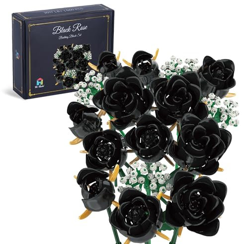 HI-REEKE Ensemble de blocs de construction pour bouquet de roses, roses noires artificielles, ensemble de construction botanique, jouet pour femme - 660 pièces