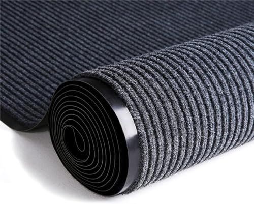 KEIBIKEIDI Commercial Grade Door Mat Striped Brush Step Entrance Mat Welcome Mat Non-Slip Mat with PVC Backing Home Office Hotel Runner Rug Corridor Carpet, 3' x 10' Grey-Black