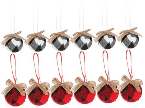 Cabilock 12st Weihnachts Kariert Ball Weihnachtskugel-anhänger- Rote Und Grüne Weihnachtsverzierungen Weihnachtsdekoration Zum Aufhängen Karierter Weihnachtskugeldekor Stoff