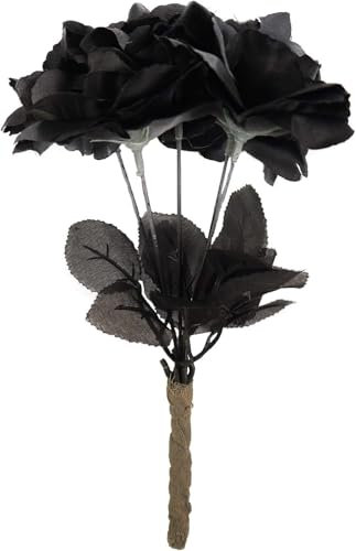 GA COMMUNICATIONS Bouquet di rose nere per Halloween, fiori artificiali, stelo realistico, bouquet di rose per travestimenti gotici cadaveri da sposa, feste di nozze, ufficio, decorazione per la casa