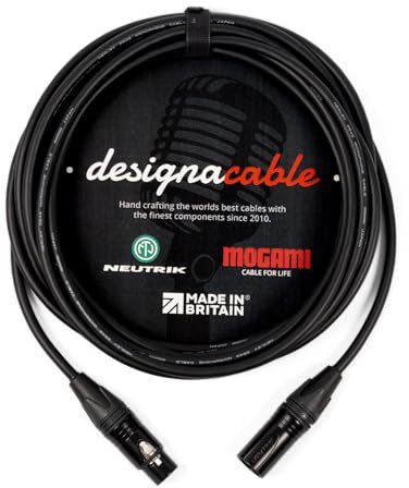 designacable.com 50m - Low Capacitance' Balanced XLR Cable - Handmade in the UK using Mogami W2549 Microphone Cable & Neutrik NC3FXX-B & NC3MXX-B XLR connectors.