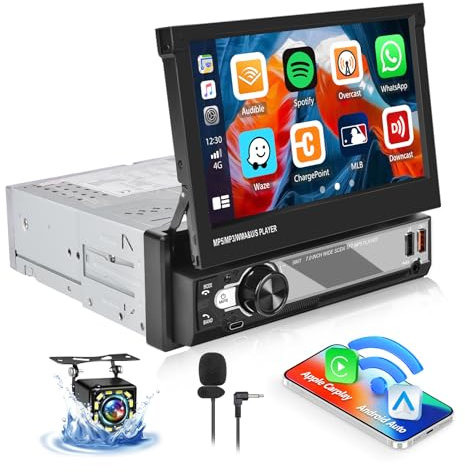 [Upgrade Wireless] SIXWIN Autoradio 1 Din with Wireless Carplay Android Auto,7 Pouces Écran Tactile Extensible avec Bluetooth5.0/USB/AUX/FM/AM/Mirror Link/Commande au Volant+Caméra de Recul