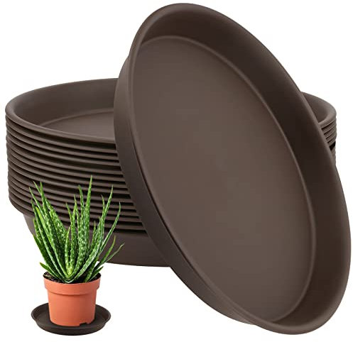 NAMYEUT 15 Platos de Plástico Redondos para Macetas de 30 cm, Platillos Marrones para Plantas, Bandejas de Goteo para Plantas para Interiores y Exteriores