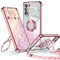XYZ für Samsung Galaxy S21 Hülle mit Band, Herzen Doppelring Ständer Luxus Glitzer HandyHülle Kameraschutz, Frauen Stoßfest Elektroplattiert Soft TPU SchutzHülle Samsung S21 Case, Roségold