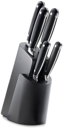 PW Paul Wirths Eclipse Messerblock bestückt | 5-teiliges Messerset | Brotmesser, Kochmesser, Schinkenmesser, Allzweckmesser, Spickmesser | schwarz | extrem scharfe Klinge | 37 x 23,5 x 9,5 cm