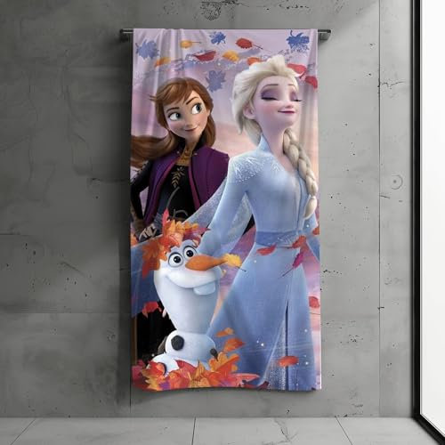 Disney Frozen Anna & ELSA Badetuch, 70x140 cm, 100% Baumwolle, Strandtuch für Mädchen (Blätter)