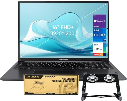 ASUS Vivobook 16 F1605 Business Pro Laptop, 16 WUXGA (1920 x 1200), Intel i7-1355U, 40GB RAM, 1TB SSD, Bundle con PCO Notebook pieghevole Radiatore, Laptop Cooler
