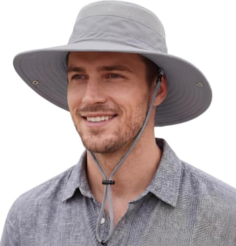 Magracy Herren-Sonnenhut mit LSF 50+, breite Krempe, atmungsaktiv, UV-Schutz, Safari-Boonie-Hut für Outdoor, Angeln, Wandern
