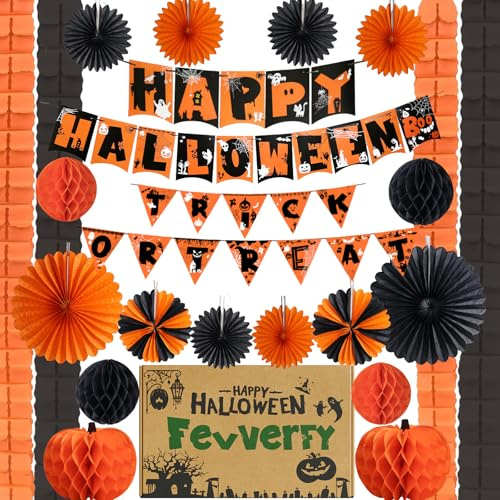 Halloween Decorations Set Indoor Hanging Pumpkin Paper Halloween Party Banner Garland House Wall Spooky Decorations Bunting Plastic-Free