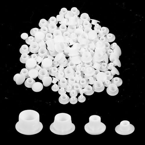 JJUNW Lot de 200 capuchons pour trous de perçage, en plastique blanc, pour trous de perçage, 5 mm, 6 mm, 8 mm, 10 mm, pour vis et perçages