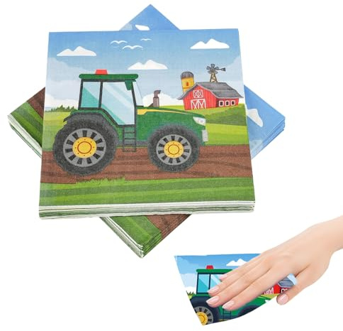 40 Stück Traktor Geburtstag,Traktor Deko,Traktor Serviettenservietten Bagger,Traktor Geburtstag Deko,Servietten Traktor,33x33cm Quadratisch Servietten Kindergeburtstag,Traktor Partygeschirr